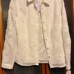 Nanette Lepore White Floral Embroidered Button-Down Shirt